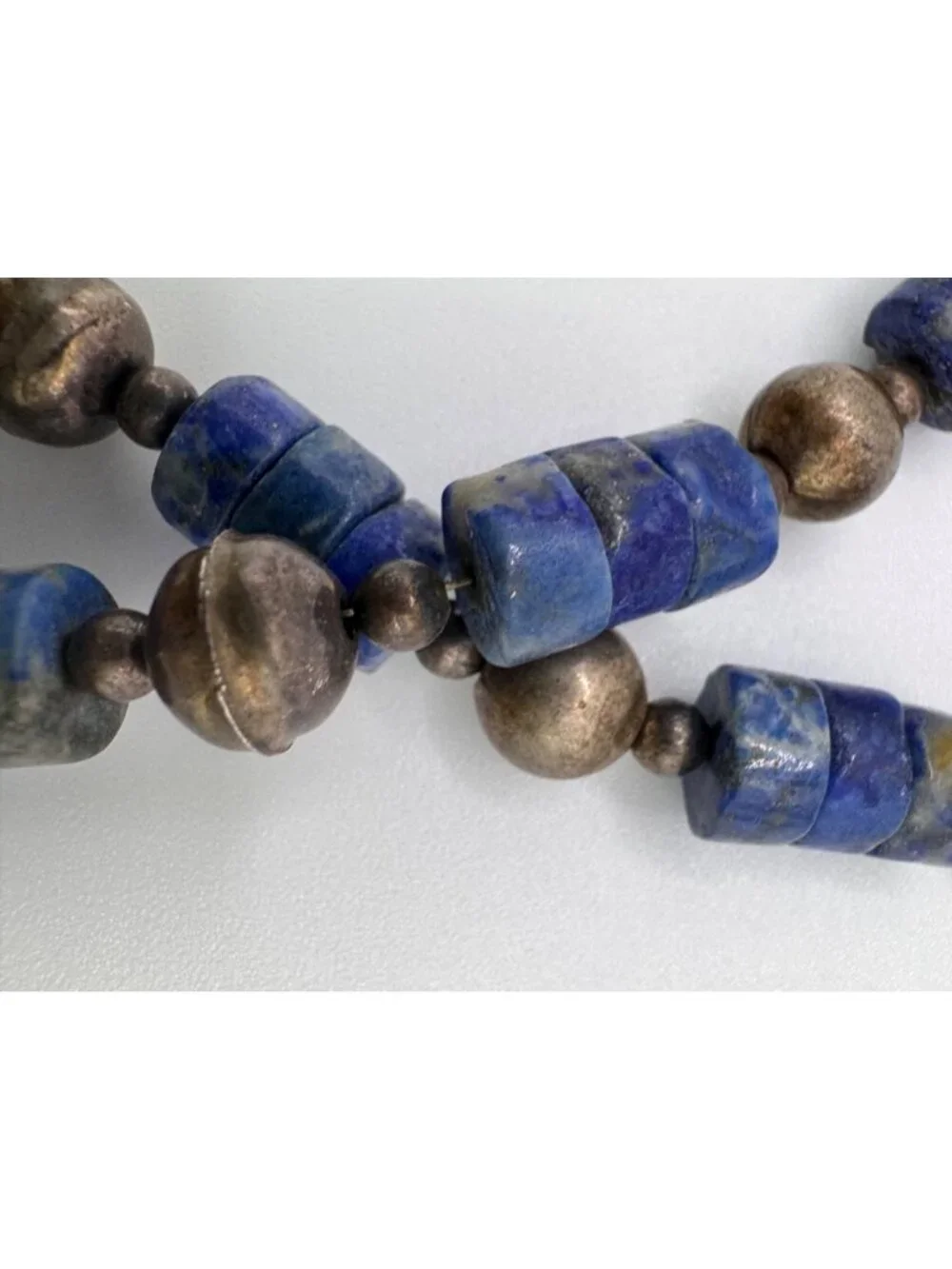 Vintage Lapis Lazuli Sterling Silver Necklace 925 Bench Beads 8mm Southwest Styl - Picture 6 of 11